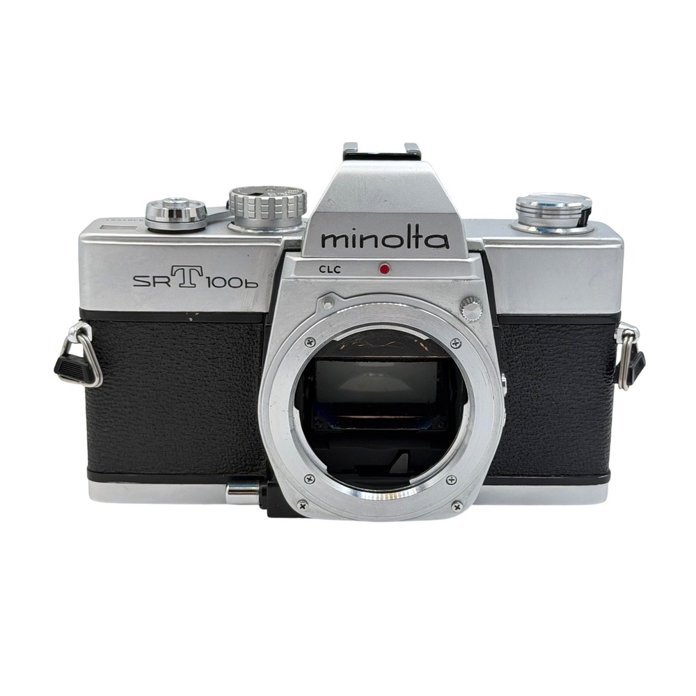 Minolta SRT 100b 35mm SLR Film Camera Body Silver Black Vintage Japan 8301581